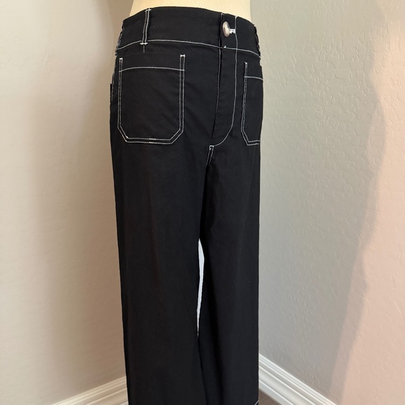 Anthropologie Colette Black Crop Wide-Leg Pants Contrast-Stitch by Maeve Size 28 - Picture 10 of 11